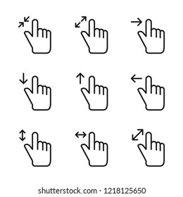 Hand Slide with Arrow Direction Icons Set. Simple flat design. Isolate on white background.