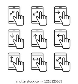 Hand Slide on Tablet Screen Icons Set. Simple flat design. Isolate on white background.