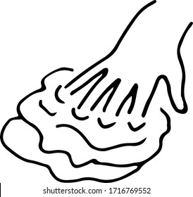 Hand in the slime. Hand drawn ASMR concept. Doodle vector illustration.
