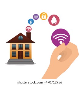 hand smart house home technology icon set. Flat and Colorful illustration. Vector illustration