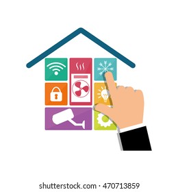 hand smart house home technology icon set. Flat and Colorful illustration. Vector illustration