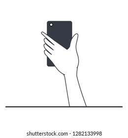 hand with smart phone isolated icon