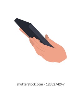 hand with smart phone isolated icon
