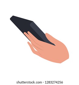 hand with smart phone isolated icon