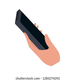hand with smart phone isolated icon