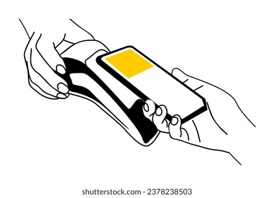 Hand with smart phone making contactless payment.