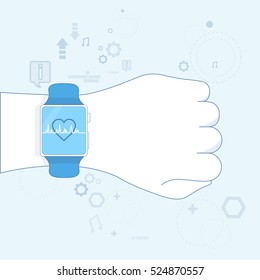 Hand Smart Watch Heart Pulse Monitor Icon Vector Illustration