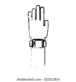 hand with smart watch icon over white background. wearable technology device design. vector illustration