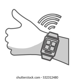 hand with smart watch icon over white background. wearable technology device design. vector illustration