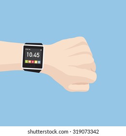 Hand with smart watch interface for technology and business concept, Vector Illustration EPS 10.