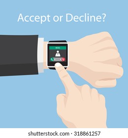Hand with smart watch phone call interface from boss, Vector Illustration EPS 10.