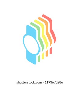 Hand smart watch with round display. Technology icon. Stack of colorful isometric icons on white background