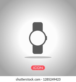 Hand smart watch with round display. Technology icon. Icon under spotlight. Gray background