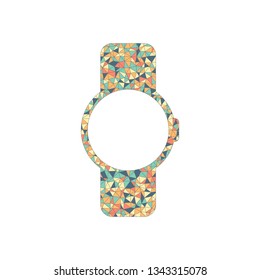 Hand smart watch with round display. Technology icon. Colored mosaic with polygons