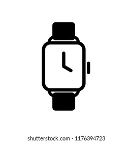 Hand smart watch with square display. Technology icon. Black on white background