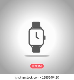 Hand smart watch with square display. Technology icon. Icon under spotlight. Gray background