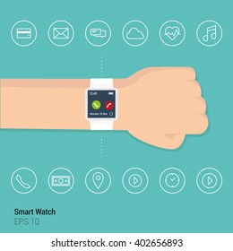 Hand Smart watch technology with app icons