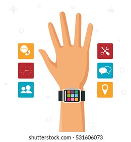 hand with smart watch wearable technology accesorie