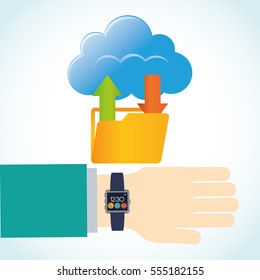 hand smart watch wearable technology folder cloud appvector illustration eps 10