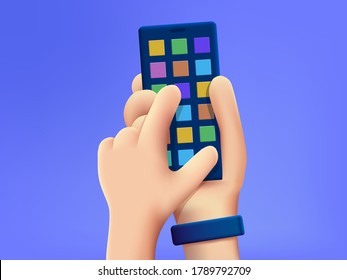 Hand With Smartphone. 3d Cartoon Vector Illustration