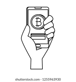 hand with smartphone and bitcoin commerce