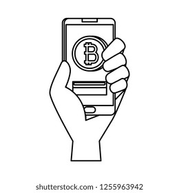 hand with smartphone and bitcoin commerce