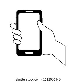 Hand with smartphone in black and white