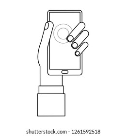 hand with smartphone in black and white