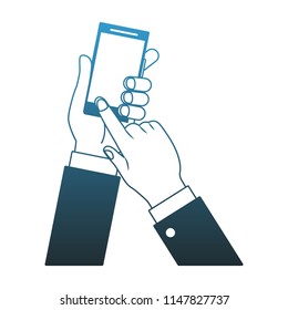 Hand with smartphone blue lines