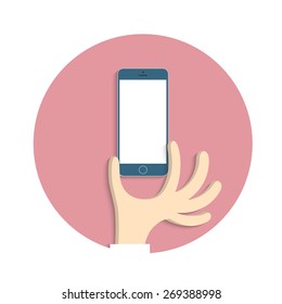 Hand with smartphone  in cartoon style. Vector EPS10