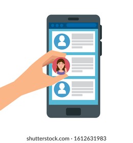 hand and smartphone with chat isolated icon vector illustration design