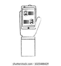 hand with smartphone chat message in screen