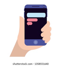 hand with smartphone and chatting app