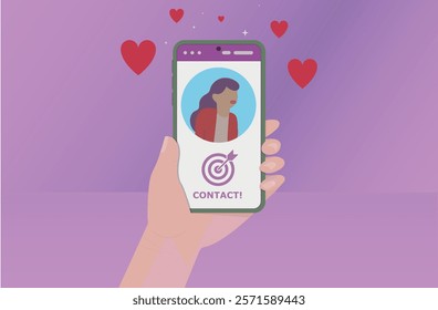 hand with smartphone and dating app