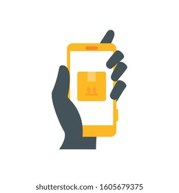 hand and smartphone with delivery service application vector illustration design