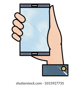hand with smartphone device