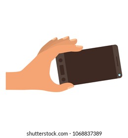 hand with smartphone device