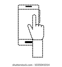 hand with smartphone device isolated icon