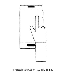 hand with smartphone device isolated icon