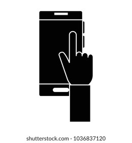 hand with smartphone device isolated icon