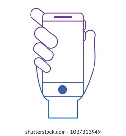 hand with smartphone device isolated icon