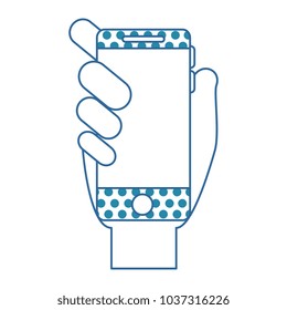 hand with smartphone device isolated icon
