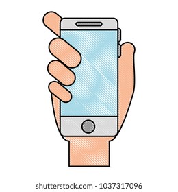 hand with smartphone device isolated icon