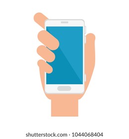 hand with smartphone device isolated icon