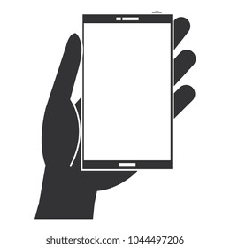 hand with smartphone device isolated icon