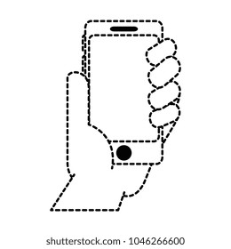 hand with smartphone device isolated icon