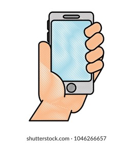 hand with smartphone device isolated icon