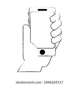 hand with smartphone device isolated icon