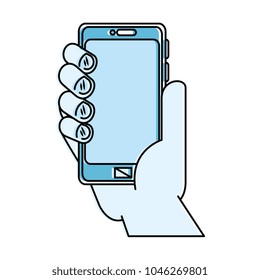 hand with smartphone device isolated icon