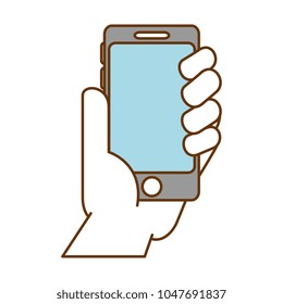 hand with smartphone device isolated icon